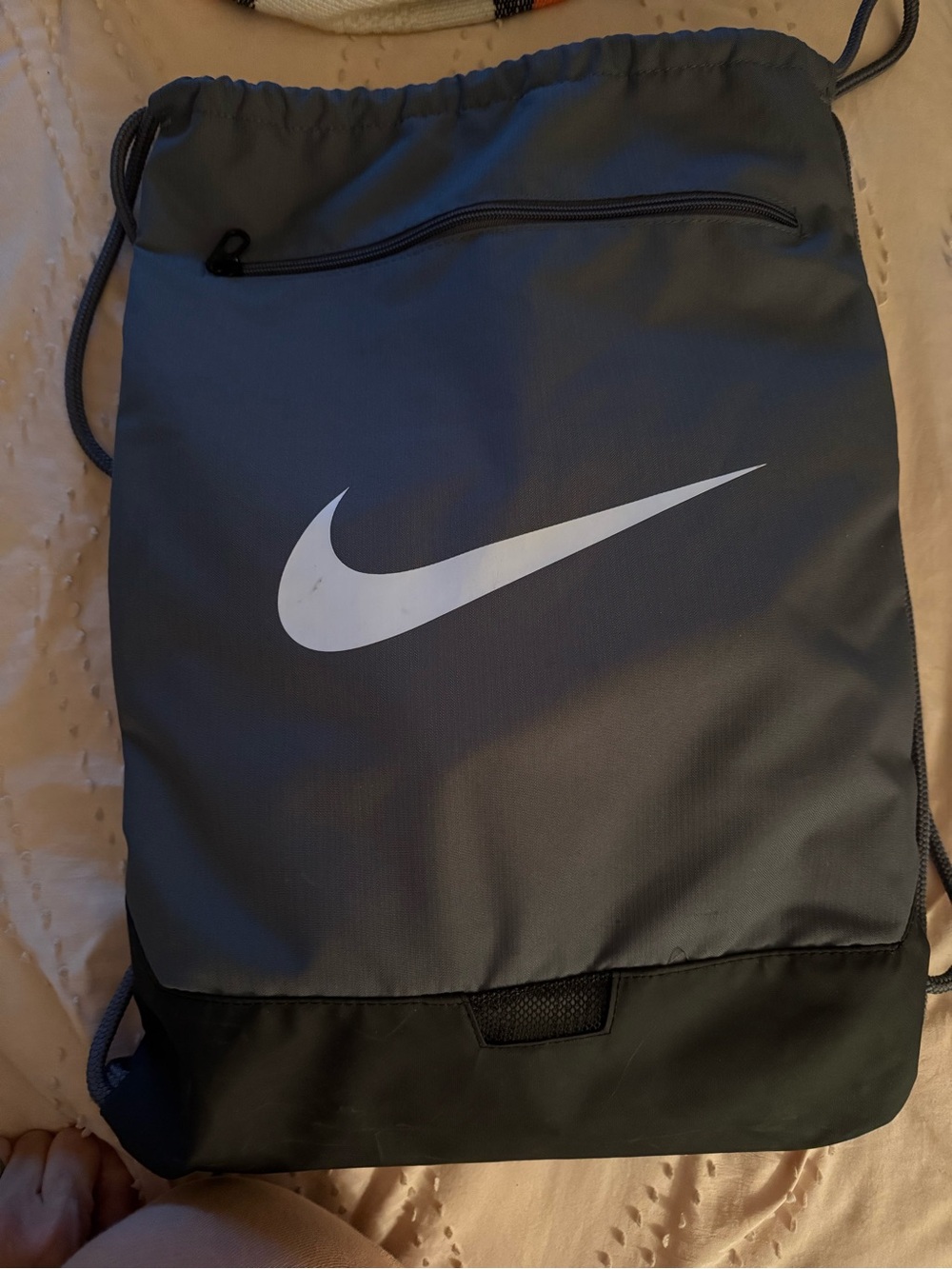Nike Black and Gray Drawstring Backpack with White Swoosh